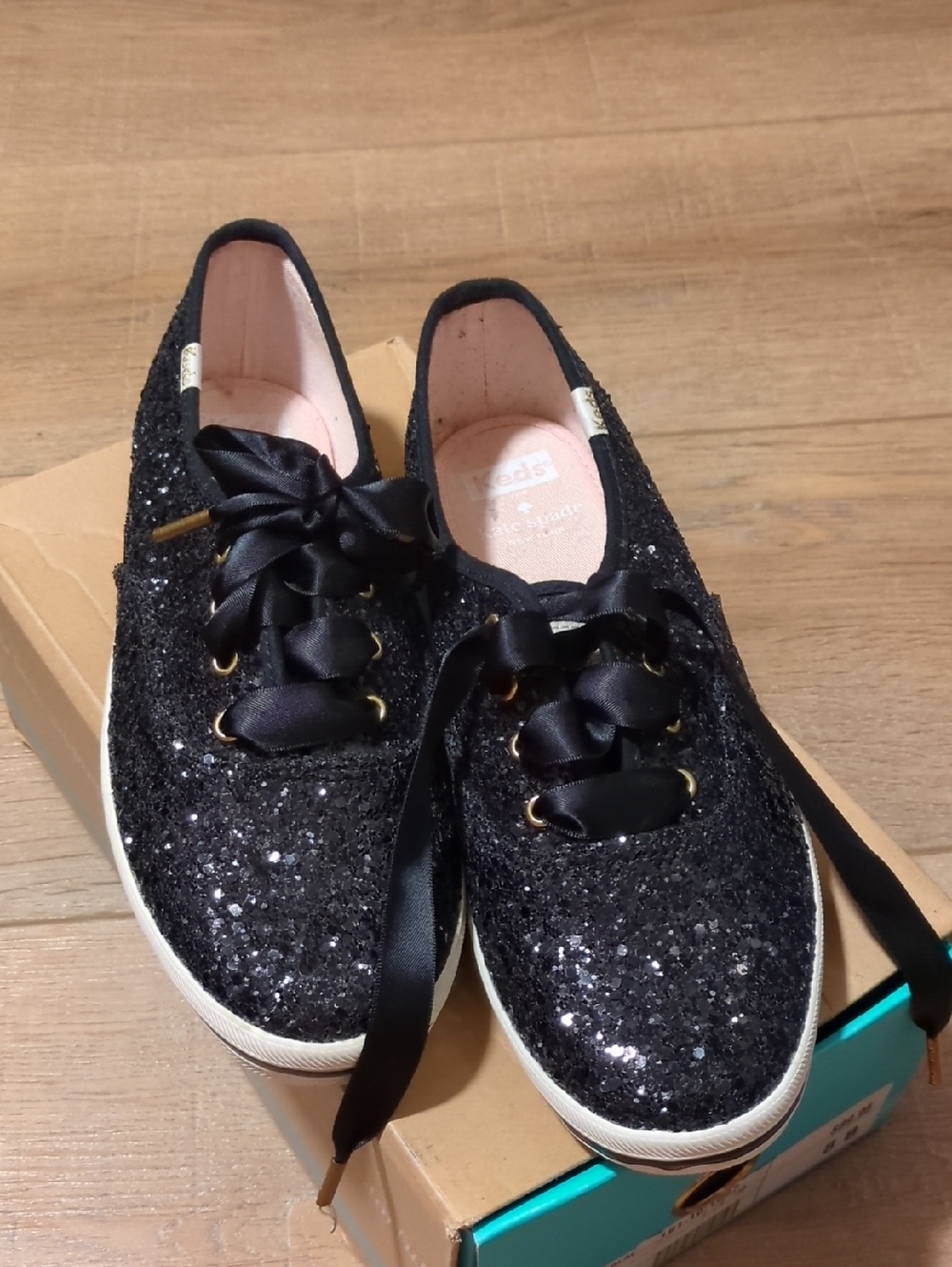 Kate Spade - Keds Glitter Ribbon Lace-Up Sneakers - Black